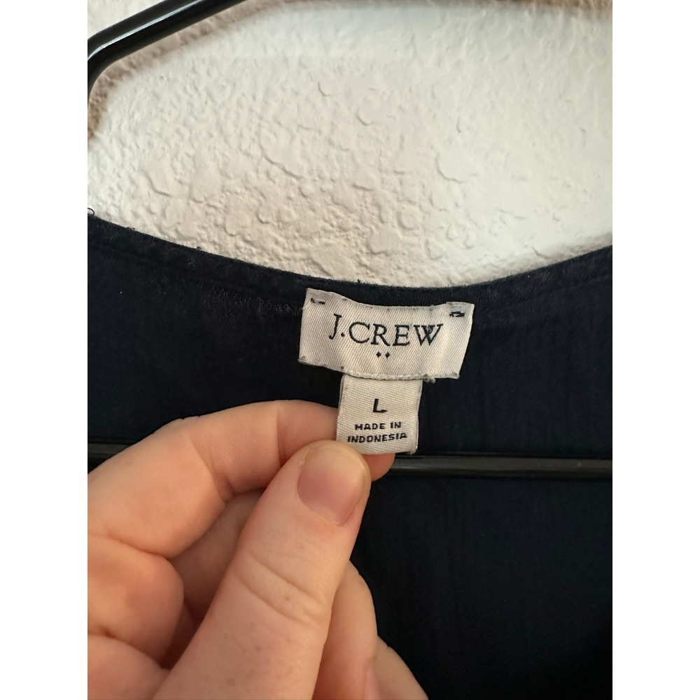 J Crew Women's Navy Tunic Blouse Cover Up L 100% Cotton Summer Beach Resort - Picture 2 of 4